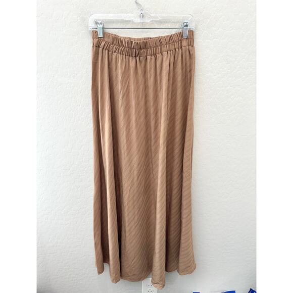 DOWNEAST | Tan Maxi Skirt Neutral A-Line Flowing Rayon Blend | Size Medium - Picture 4 of 5